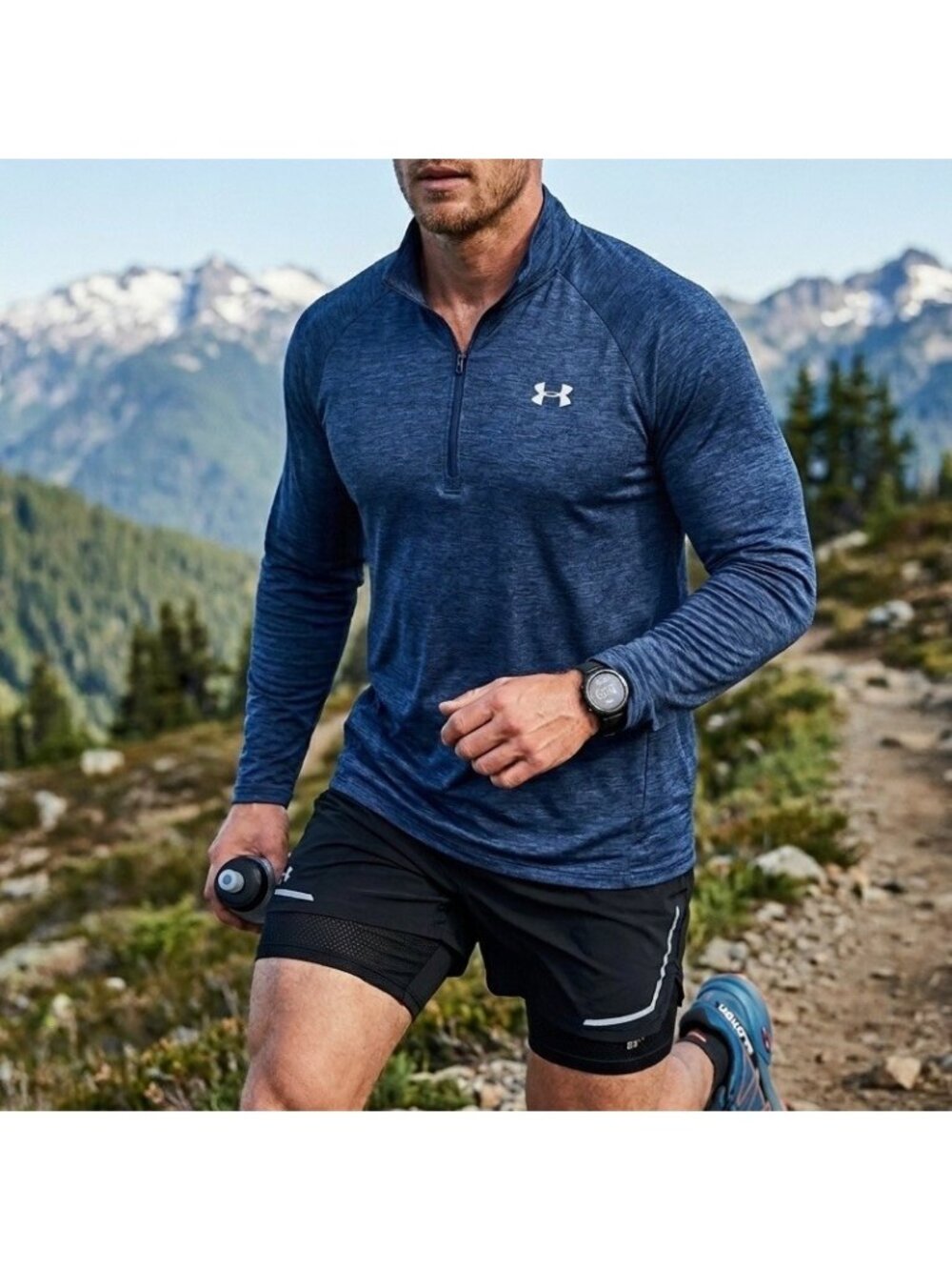 Under Armour Pullover Mens Large Blue HeatGear 1/4 Zip Long Sleeve Athletic READ